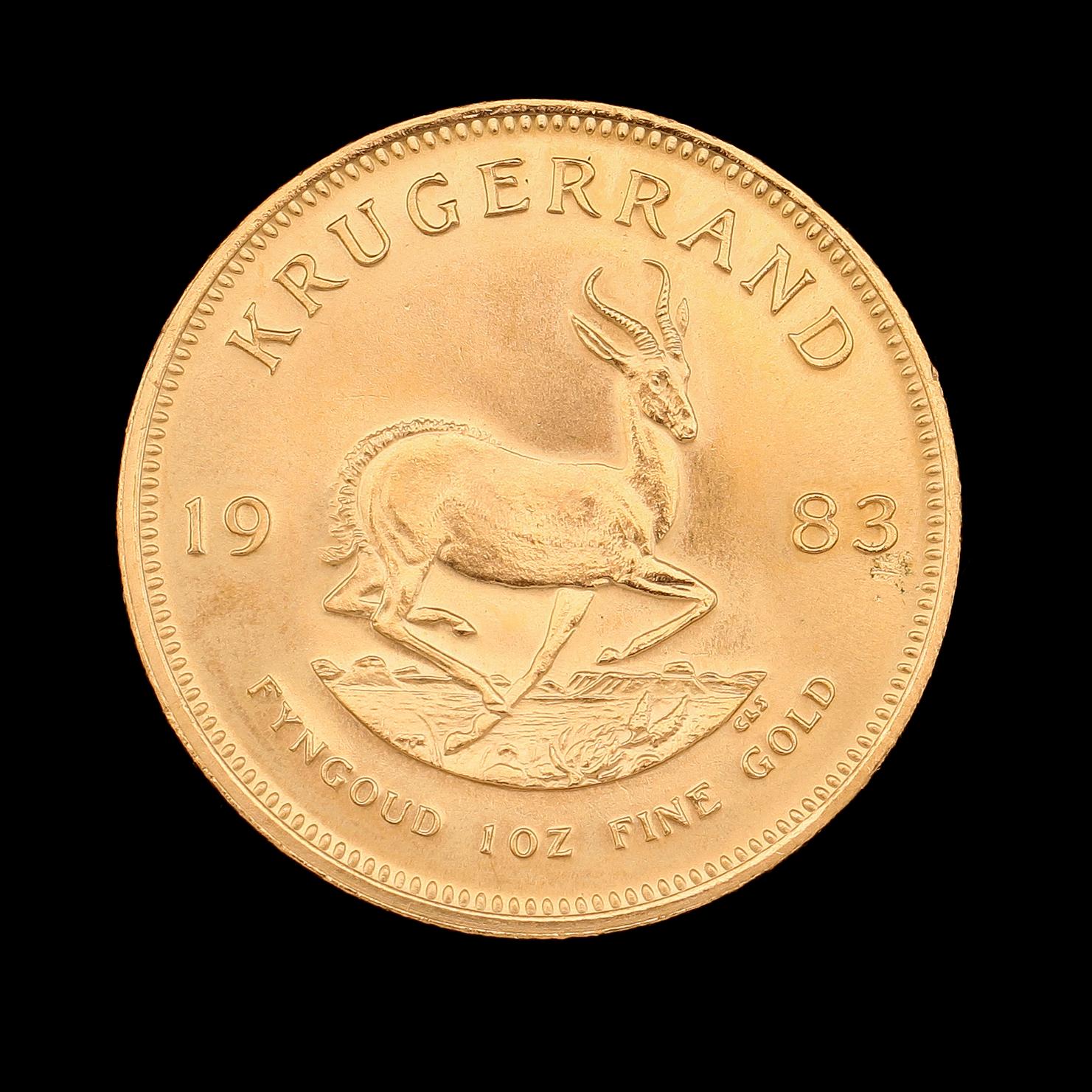 GULDMYNT, finguld, Krugerrand, Sydafrika, 1983. Vikt ca 34 g.