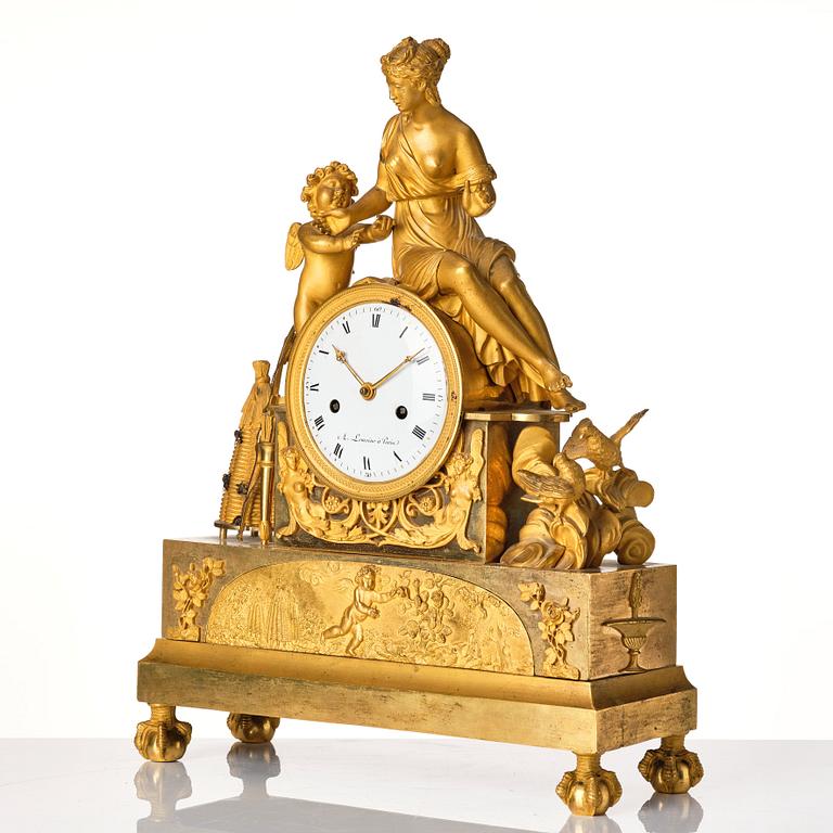 A French Empire mantel clock marked A. Lemoine Paris (1812-1822).
