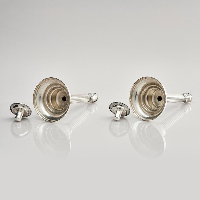 A pair of 18th century silver candlesticks, marks of Johan Ekholm, Stockholm 1788.
