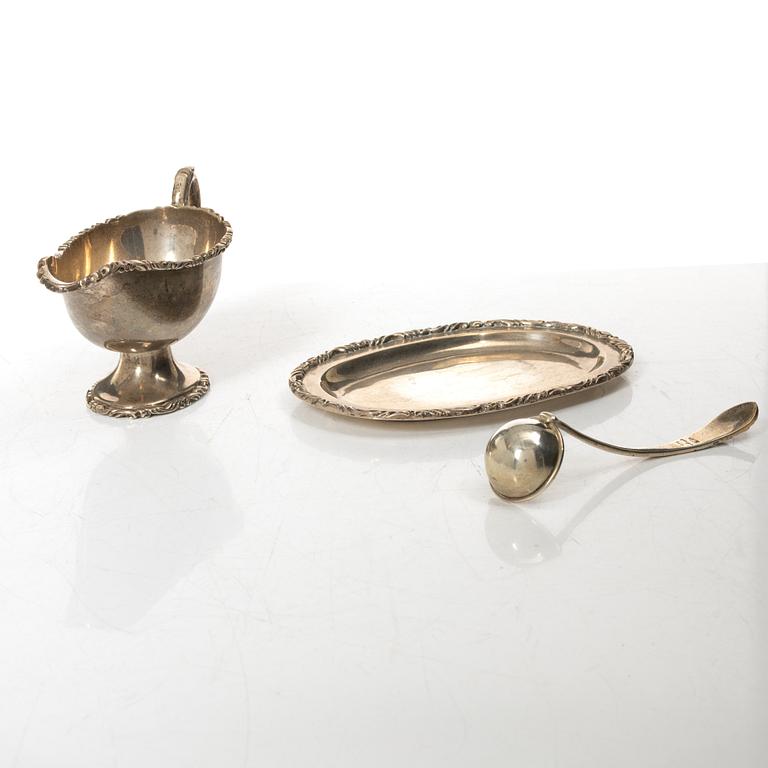 A silver sauceboat with tray and spoon, Anaya, Mexico, second half of the 20th Century.