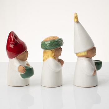 Lisa Larson, figuriner, 3 st, stengods, "Advent", Rörstrand.