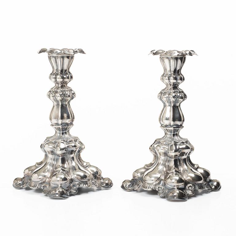 Candlesticks, a pair, Baroque style, silver, CG Hallberg, Stockholm, 1939.
