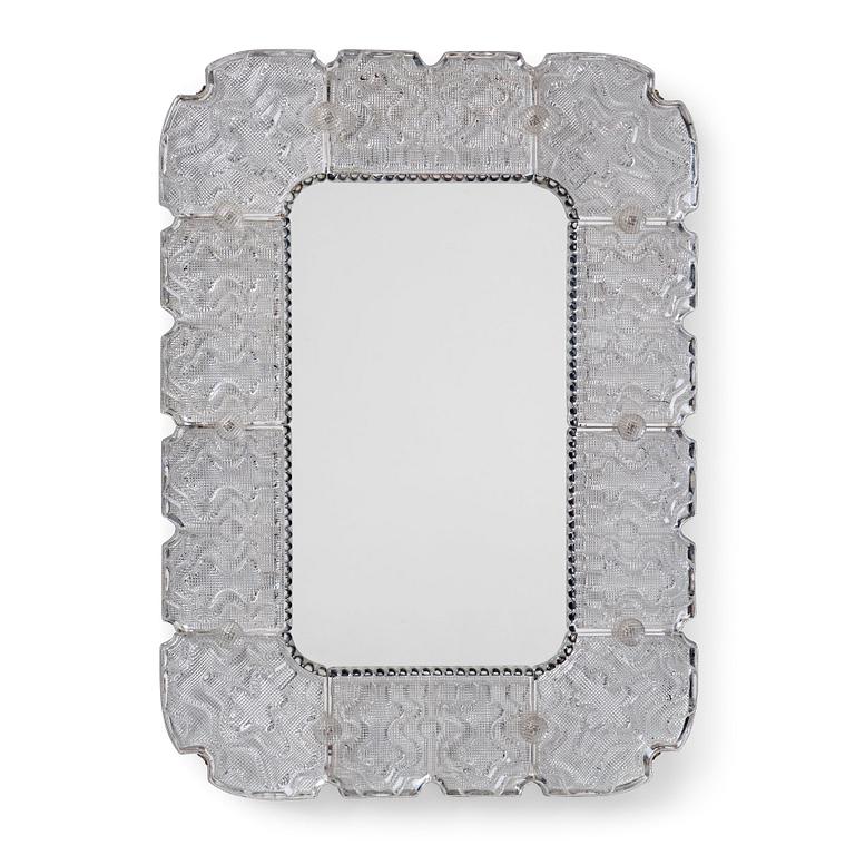 A Carl Fagerlund Swedish Modern cast glass mirror, Orrefors 1940's-50's.