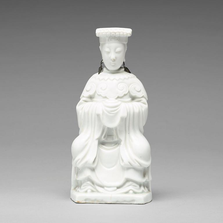 A blanc de chine figure of a deity, Qing dynasty, 19th Century.
