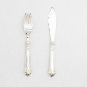 Fiskbestick, 16 st, silver, "Sachsisk", svensk importstämpel.
