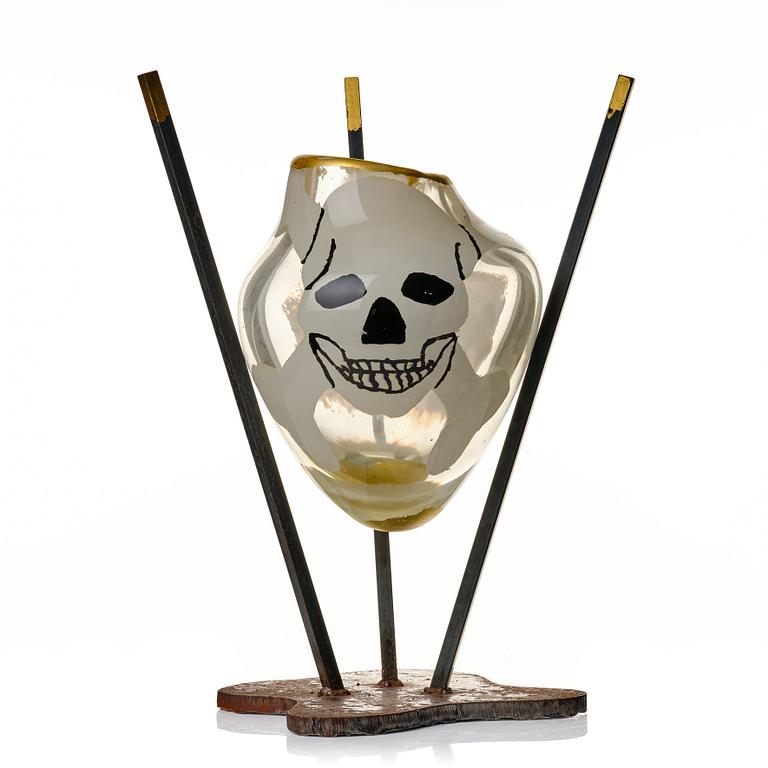 Reino Björk, a "painted graal" glass sculpture/vase from the "New Eden series", New York Experimental Glass Workshop, USA 1990's.