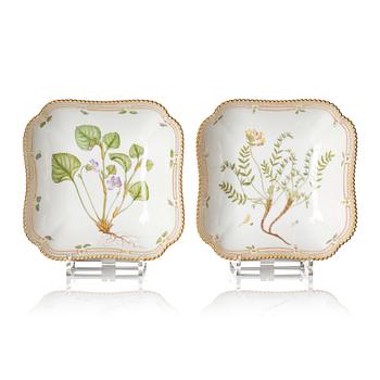 A pair of pillow shaped Royal Copenhagen 'Flora Danica' bowls, Denmark, 20th century.