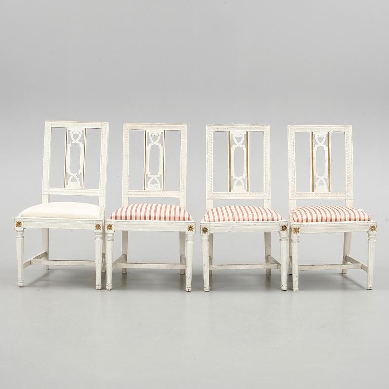 STOLAR, 2+2 stycken, gustavianska samt gustaviansk stil, 1800/1900-tal.