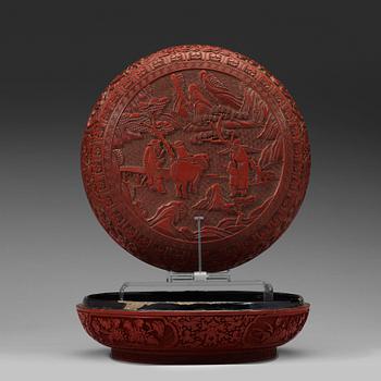 347. A large carved lacquered box, Qing dynasty with Qianlong mark.