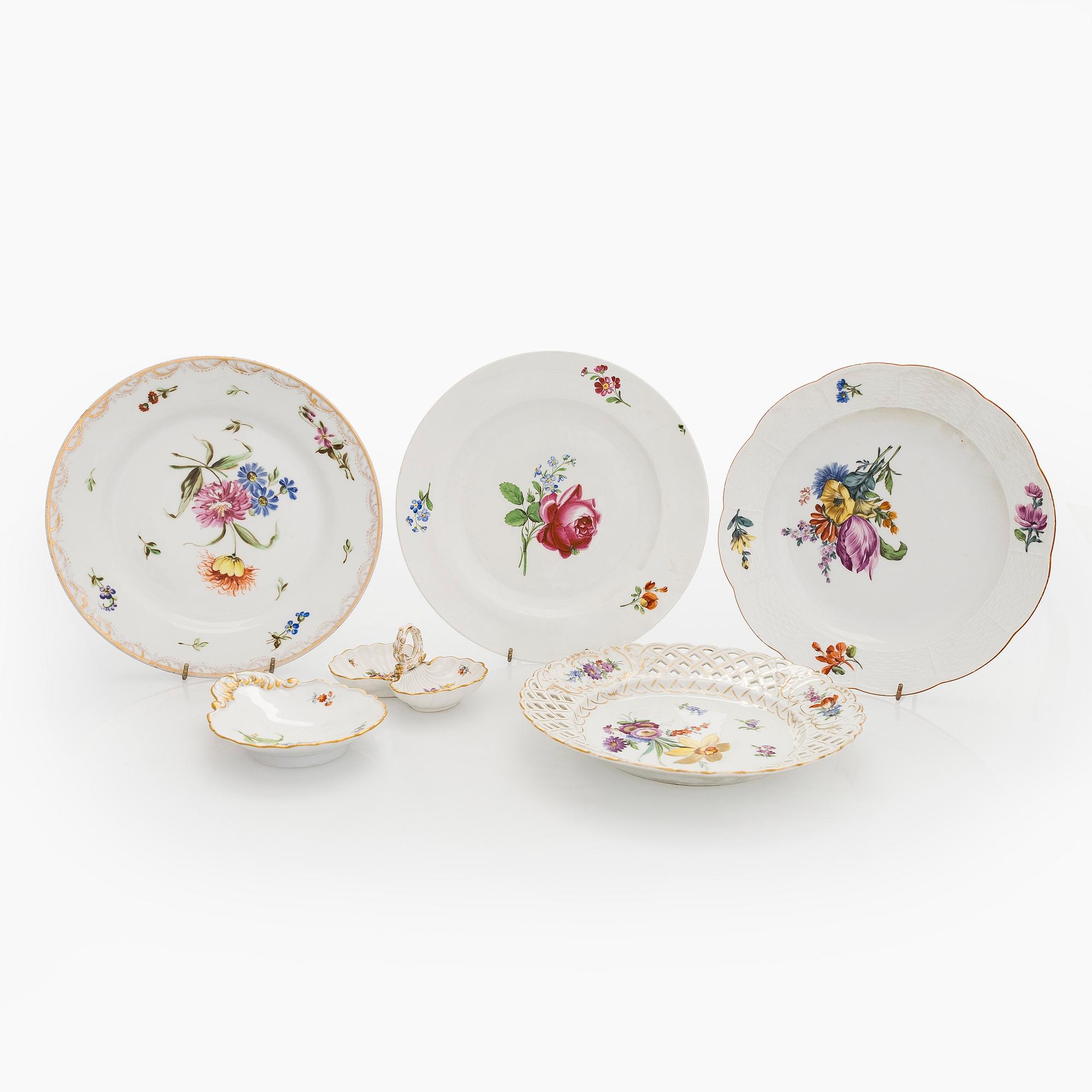 Meissen, astiaston osia, 5 kpl, sekä 1 lautanen Meissen-tyyli, Saksa.