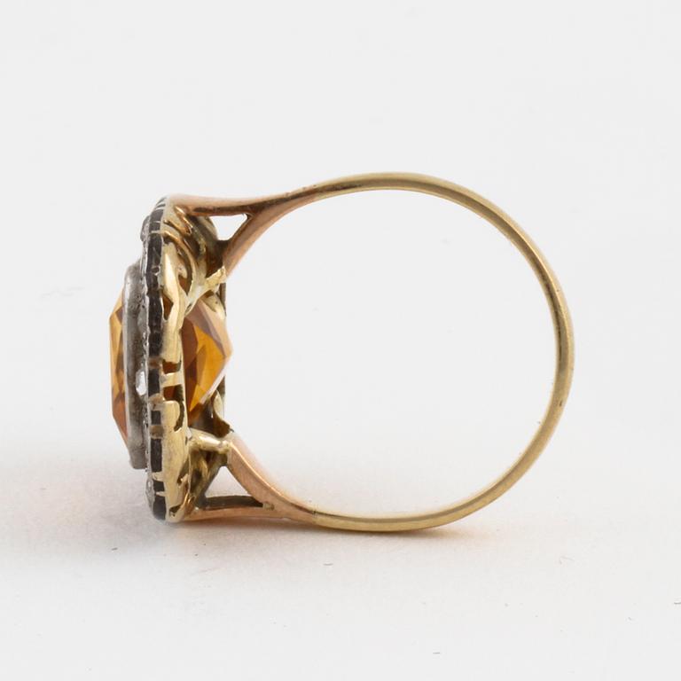 A citrine and rose cut diamond ring.