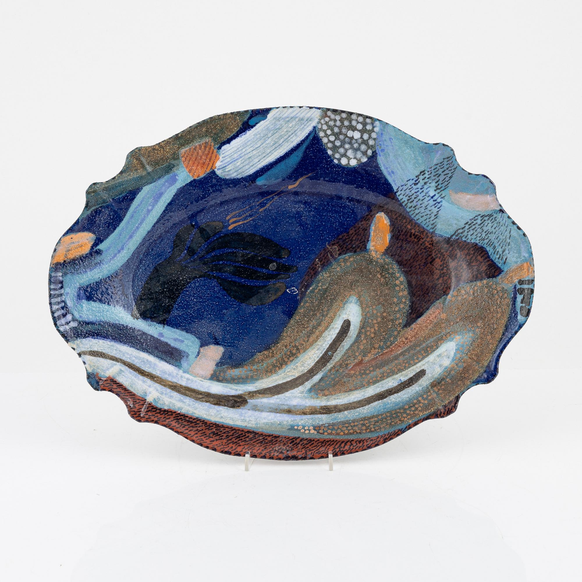 Herman Fogelin, a stonewear dish, signed.