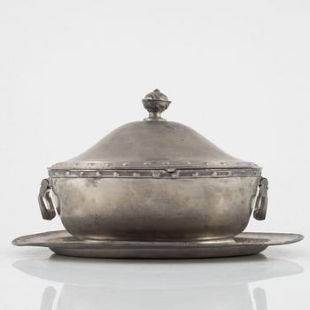 A Gustavian pewter tureen and charger, mark of E. P. Krietz, Stockholm 1784.