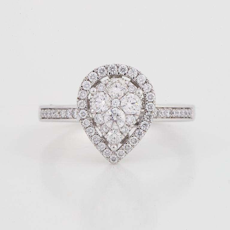 Drop shaped brilliant-cut diamond ring.