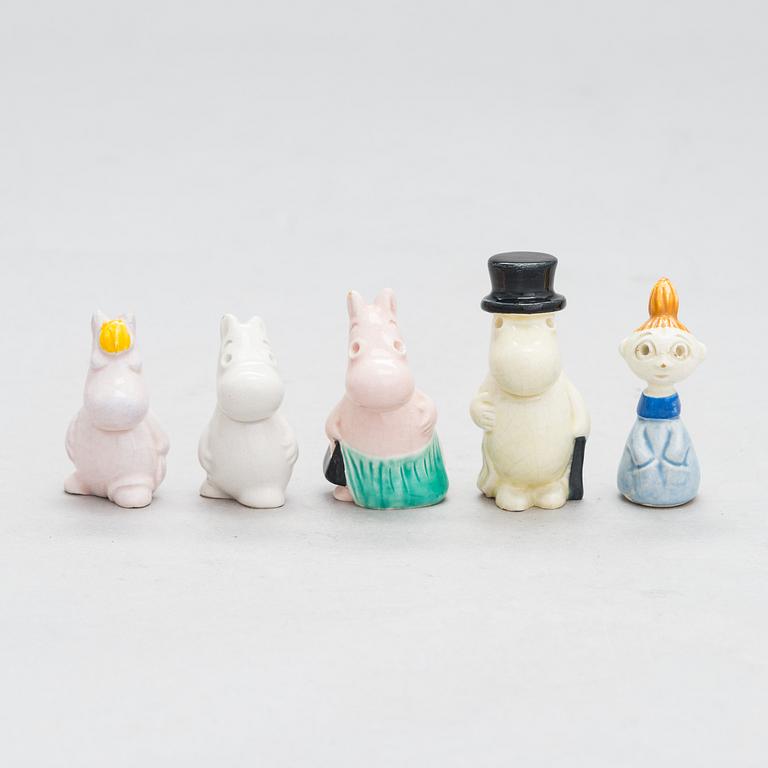 Leo Tykkyläinen, five 1950s ceramic Moomin figurines, Finland.