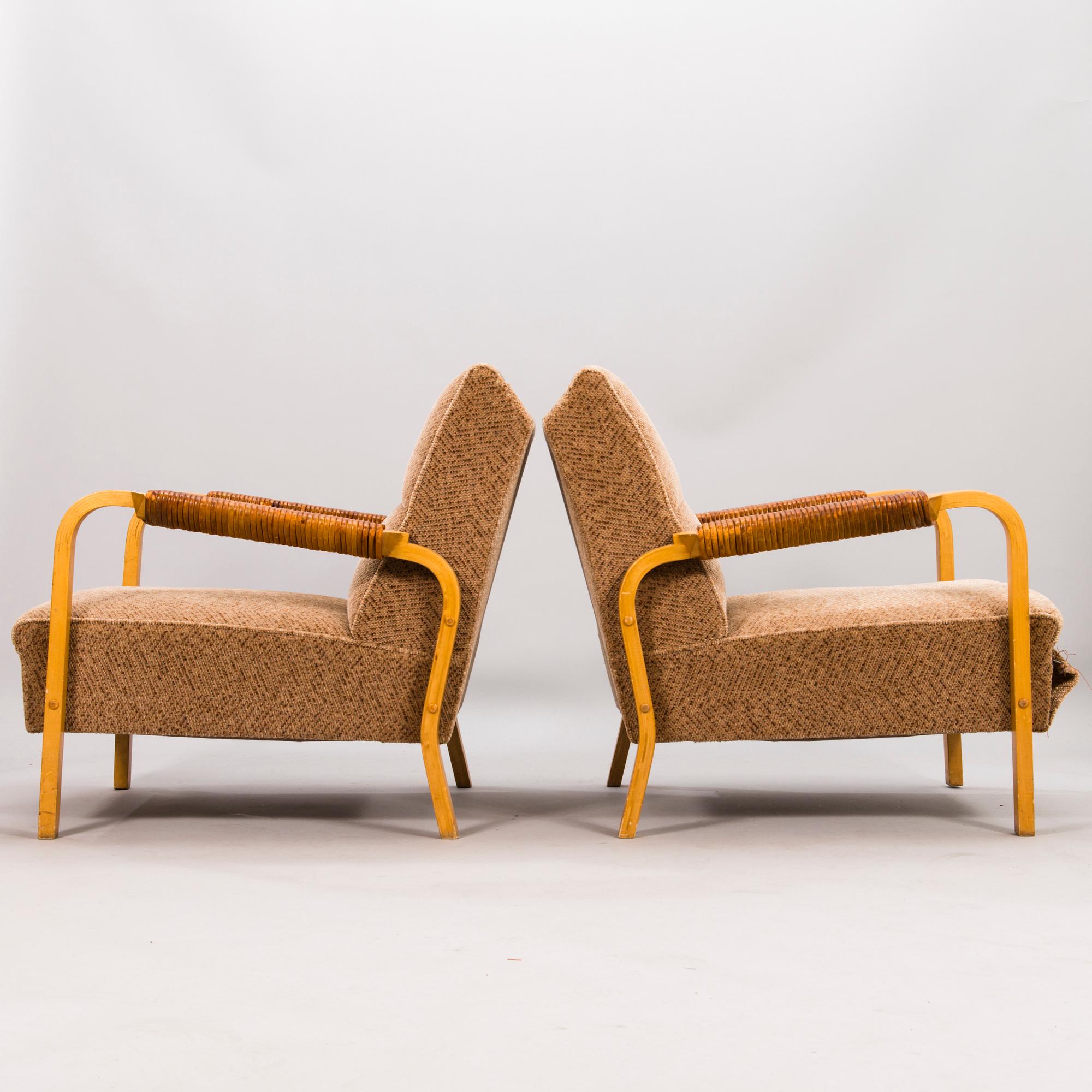 ALVAR AALTO, a pair 1950's armchairs, modell 48 O.Y. Huonekalu- ja Rakennustyötehdas A.B.