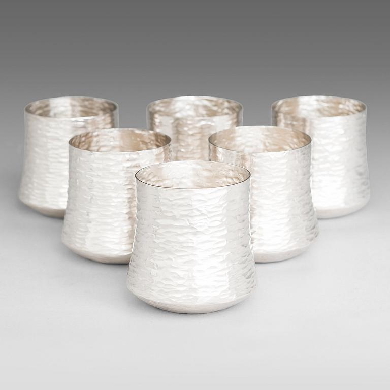 TAPIO WIRKKALA, A set of six silver beakers, marked TW, Kultakeskus, Hämeenlinna, Finland 1975-76.