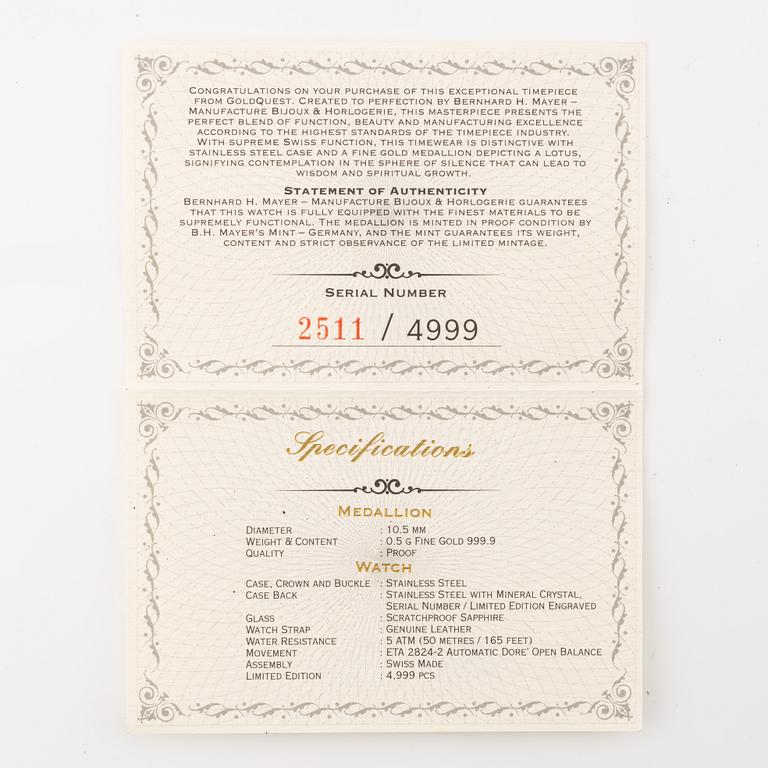 Bernhard H. Mayer, Sphere of Silence Coin Watch, wristwatch, 33.5 mm.