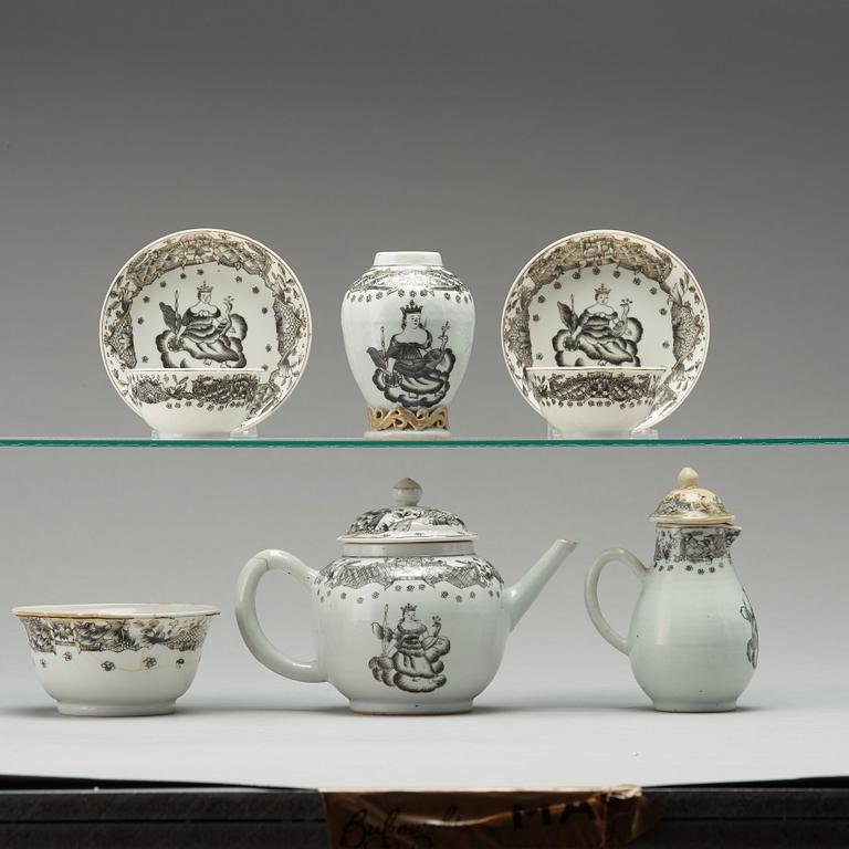 A six part grisaille tea service, Qing dynasty, Qianlong (1736-1795).