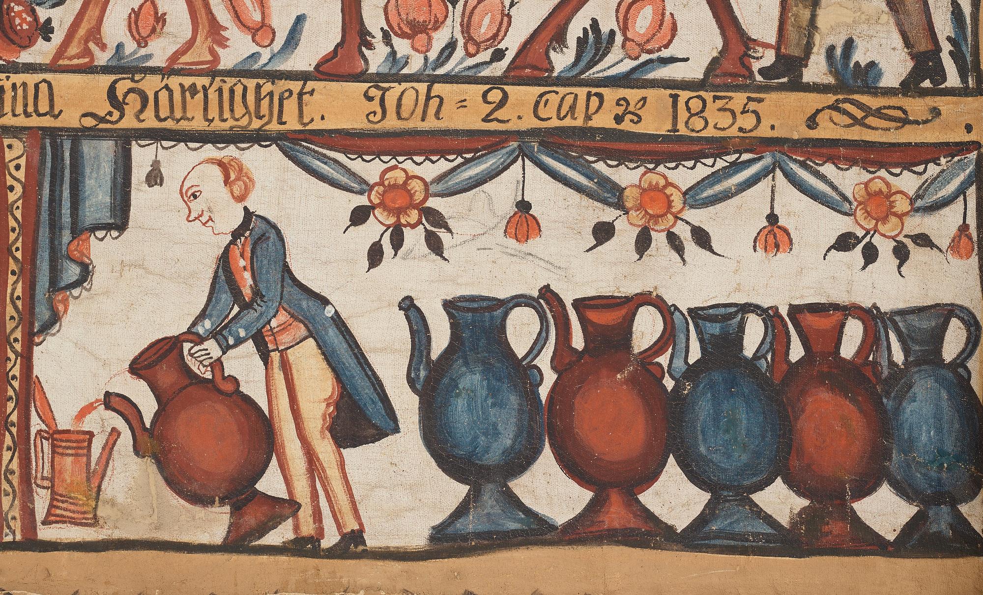 Swedish Folk Art painting on canvas by Sven Erlandsson 1835.