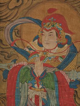 Two Chinese scroll paintings of Heavenly and Earthly Deities from the Water-Land Ritual, late Qing dynasty.