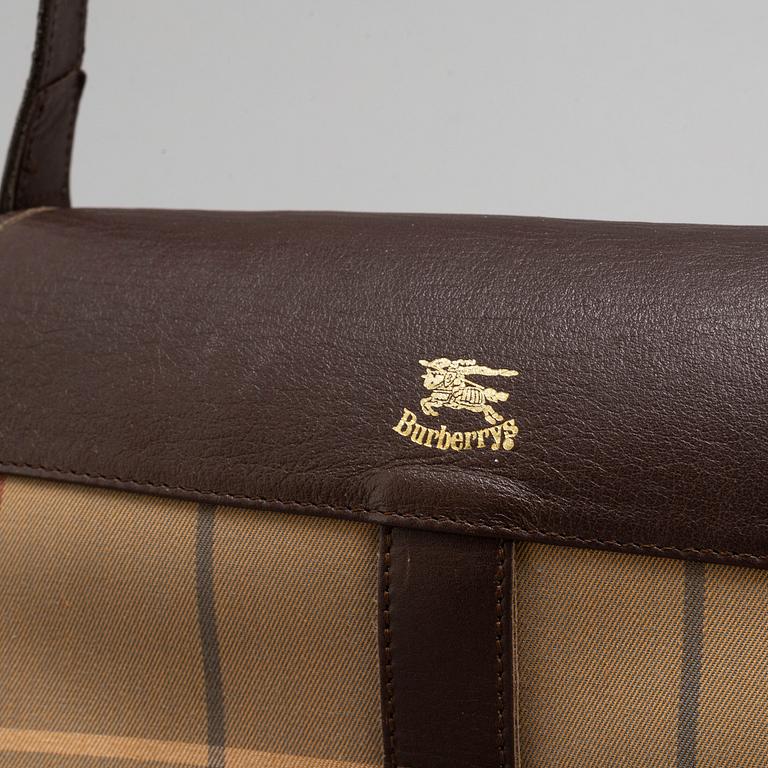 BURBERRY, a plaid canvas and leather cross body bag.