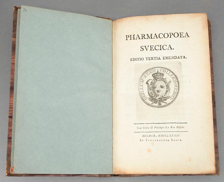 BÖCKER OM MEDICIN, 4 st, bla Lehrbuch der Apothekerkunst av Karl Gottfried Hagen, vol 2, Königsberg 1797.