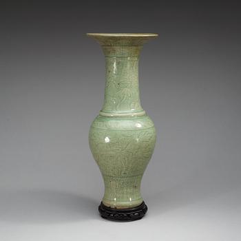 A Longquan celadon glazed Yen Yen vase, Ming dynasty.