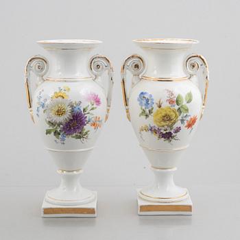 A pair of porcelain baluster vases, Meissen, later part of the 19th century.