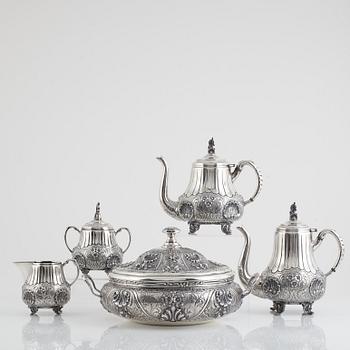 Coffee and tea set, 5 pieces, sterling silver, 1900s, ATN, Bogota, Colombia.