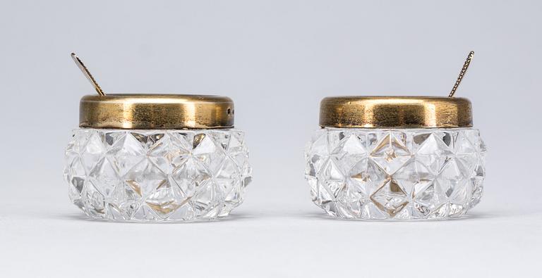 SALTKAR, ett par, silver och glas, Sovjetunionen. 1900-tal.