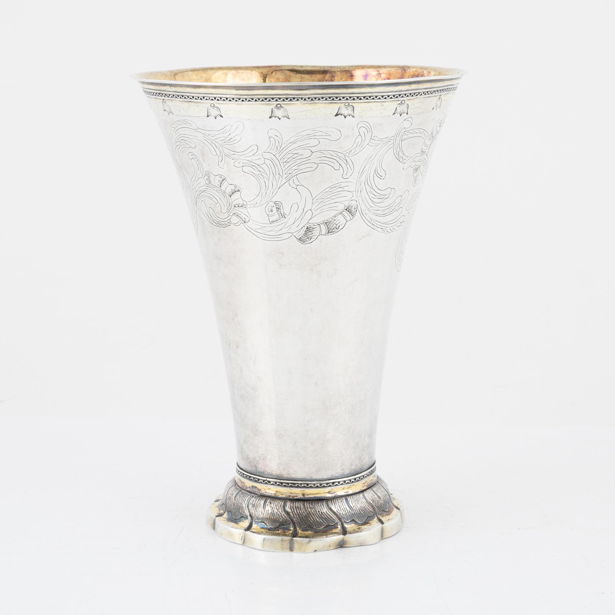 A rococo parcel-gilt silver beaker, mark of Erik Hedenberg, Östhammar 1769.