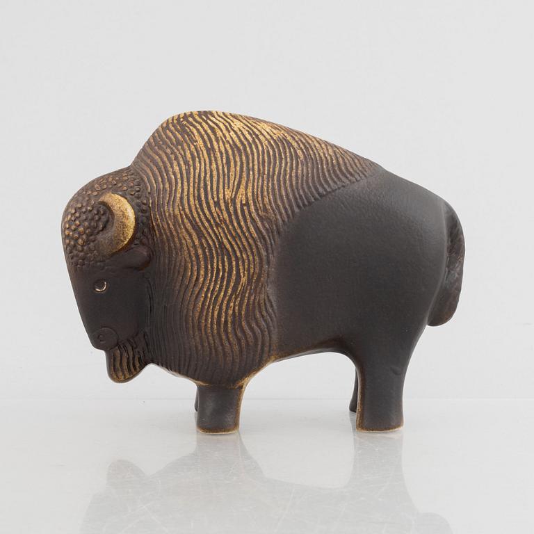 Lisa Larson, two stoneware figurines, 'Utter'(Otter) & 'Visent'(Wisent), WWF & Nordiska Kompaniet, Gustavsberg, 1975-87.