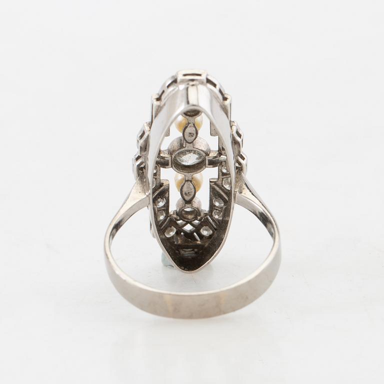 Ring, 18K white gold, with diamonds & pearls, 1968.