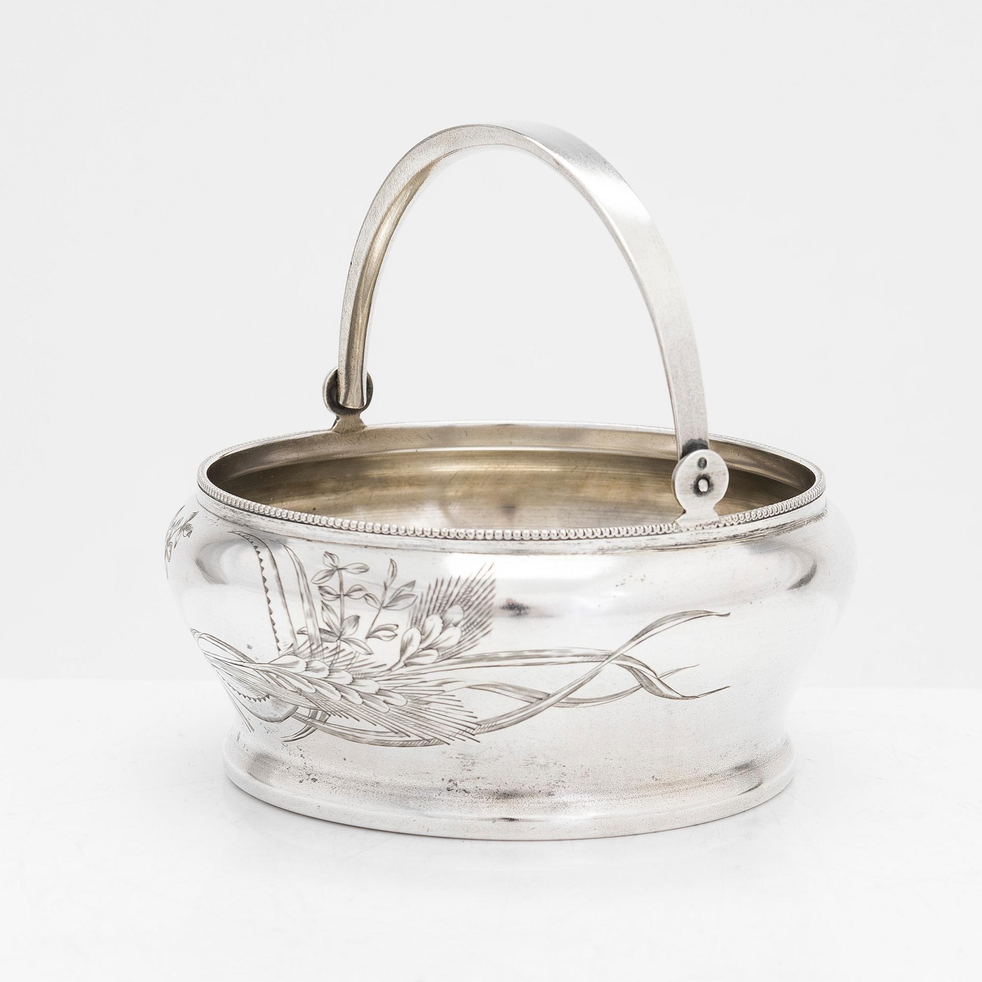 A silver sugar bowl and teaspoon, Moscow first half of the 20th century.