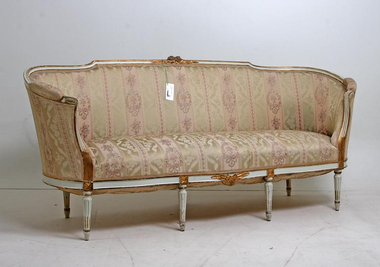 SOFFA samt KARMSTOLAR, ett par, gustaviansk stil, 1800-tal.