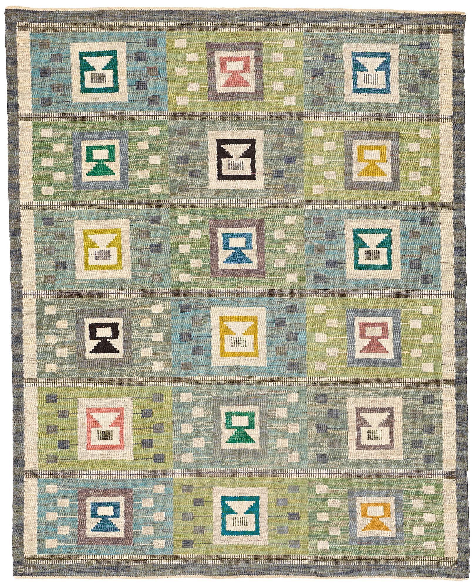 Edna Martin, MATTA, "Flickorna i fönstret", rölakan, ca 252 x 202 cm, signerad SH (Svensk Hemslöjd).
