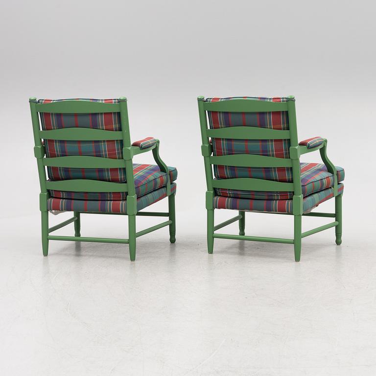 A pair of armchairs, Gustavian style, second half of the 20th century.