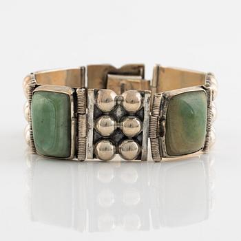 Silver and green stone bracelet, Mexico.