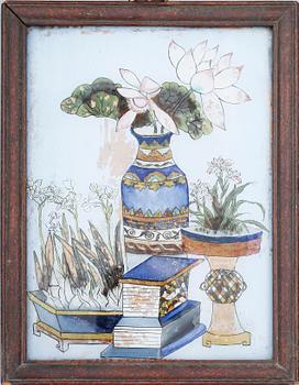 GLASMÅLNINGAR, 2 st, Kina, 1800/1900-tal.