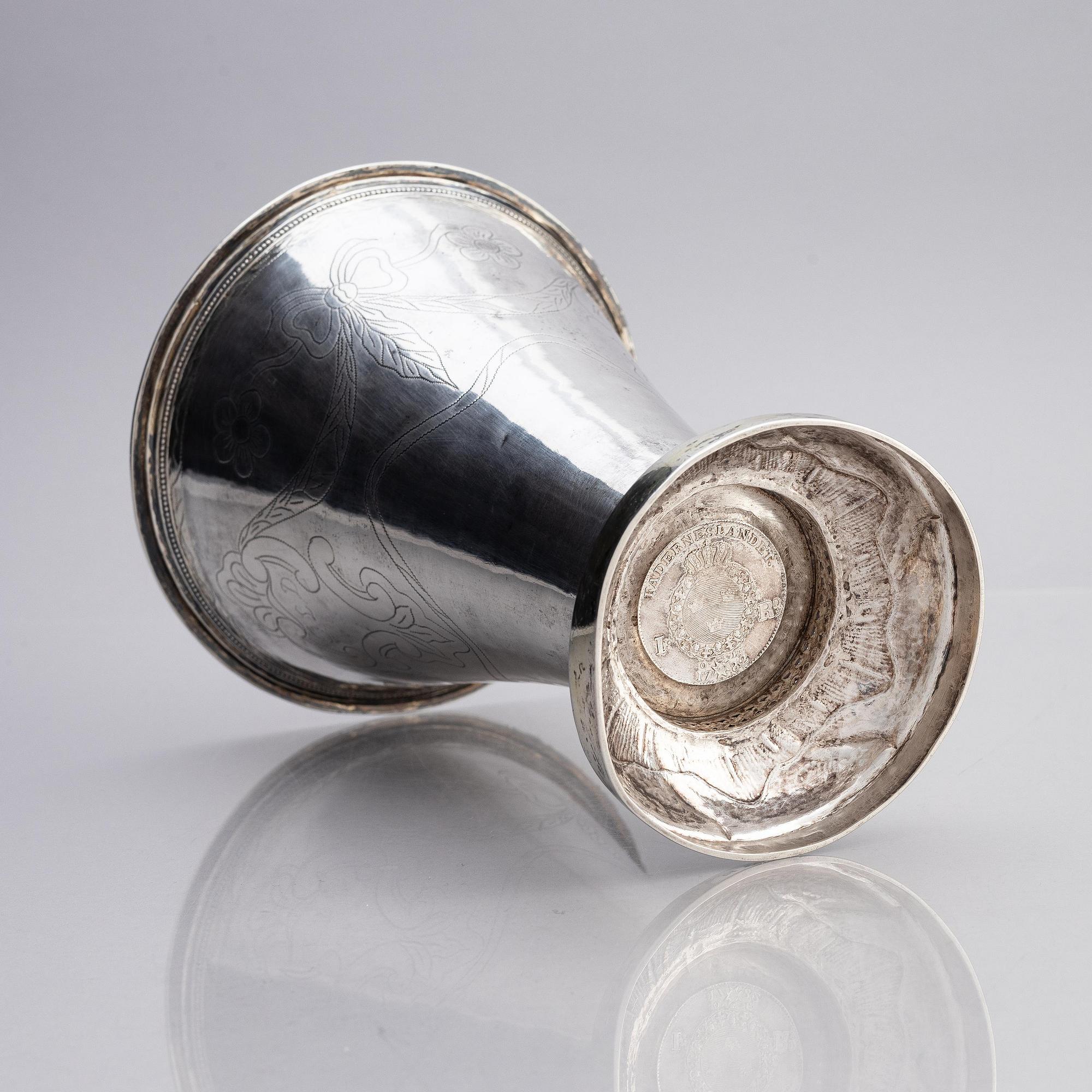 A Swedish 18th Century parcel-gilt silver beaker, mark of Erik Enander, Uppsala 1797.