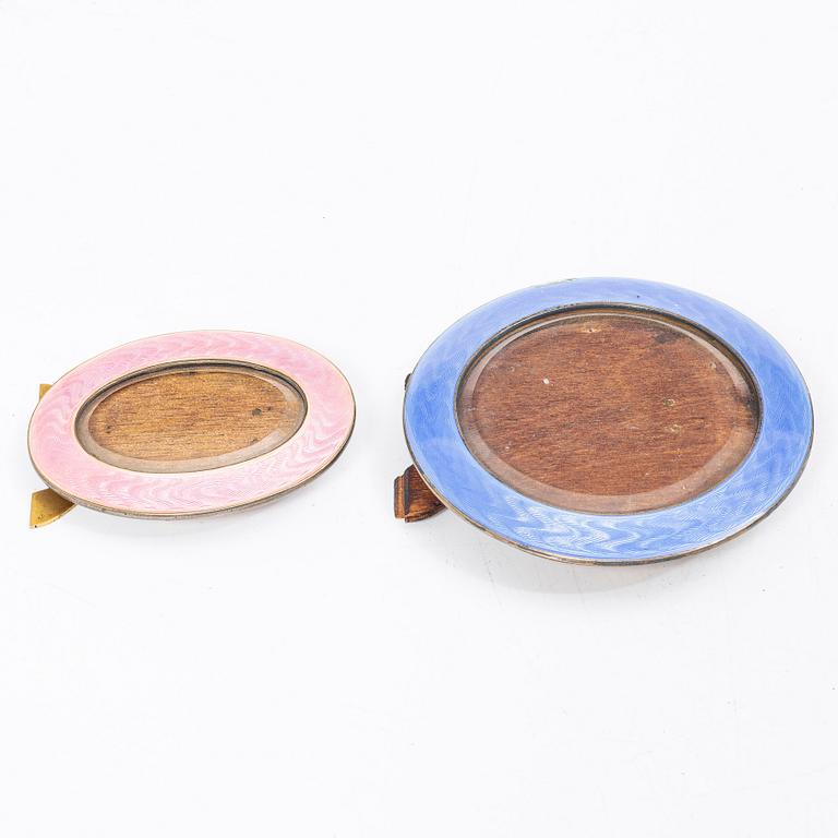 Two sterling Silver Guilloche Enamel frames, marks of David Andersen, Oslo Norway early 20th century.