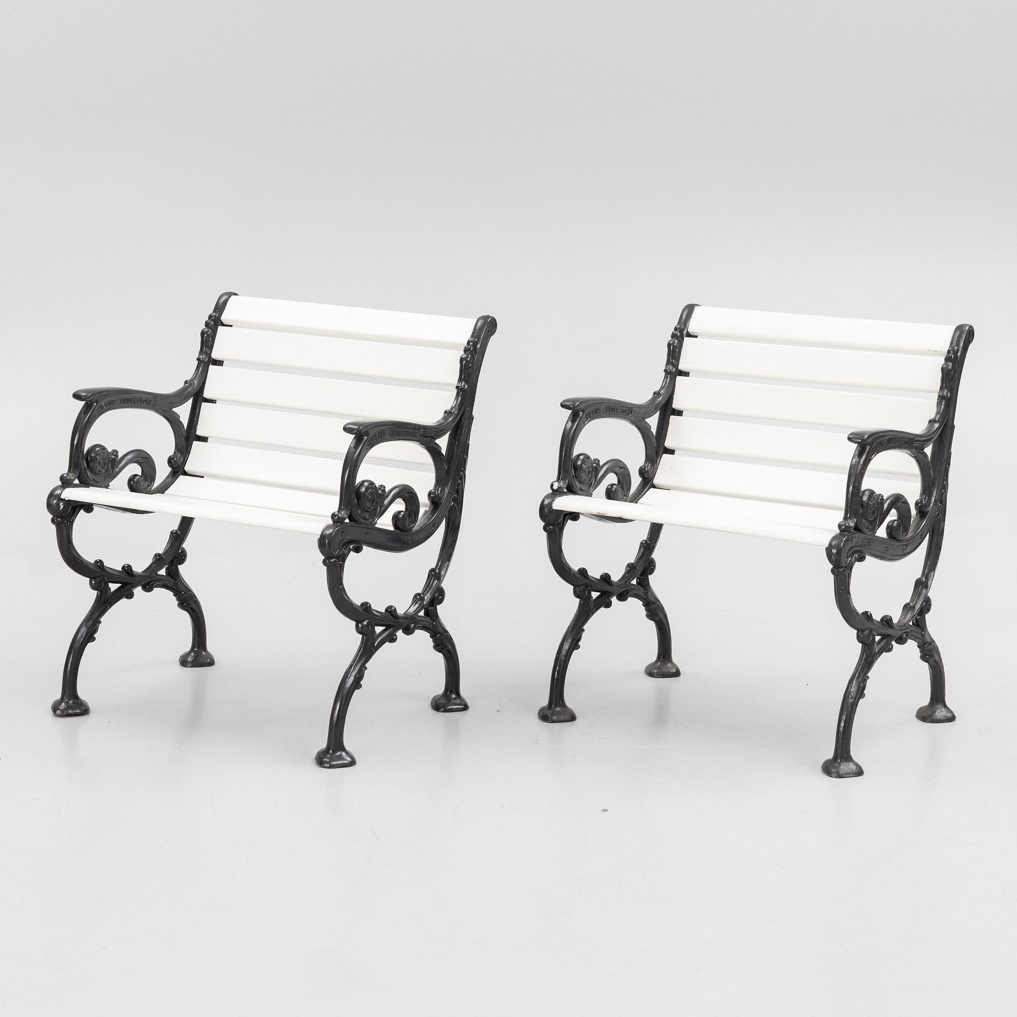 A pair of garden chairs, Melins Metallgjuteri, Anderstorp, second half of the 20th Century.