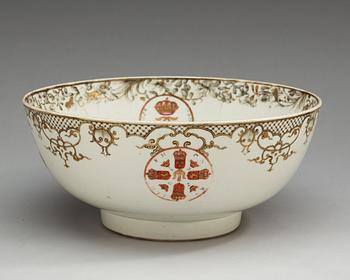 A rare grisaille armorial punch bowl, Qing dynasty, Yongzheng, 1730's.