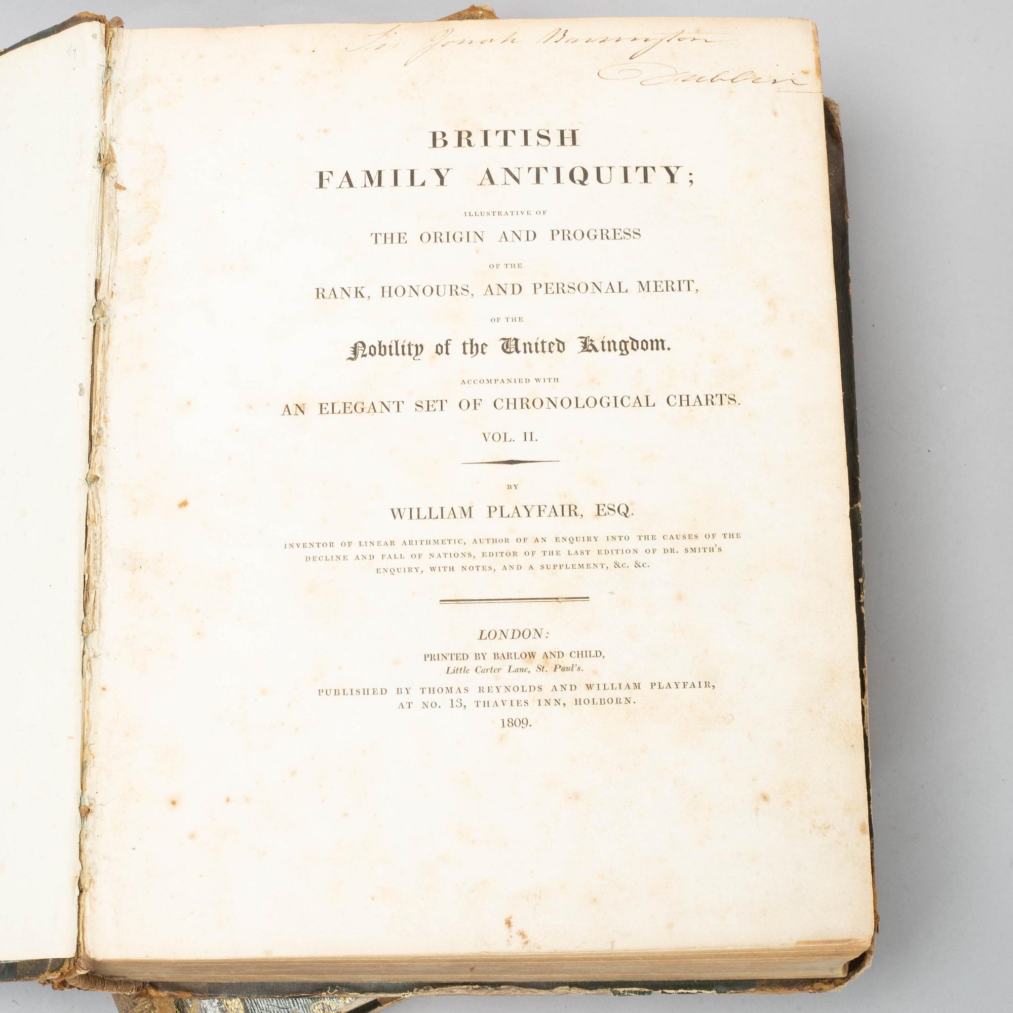 BRITISH FAMILY ANTIQUITY, 2 volumes, By William Playfair esq, London 1809.
