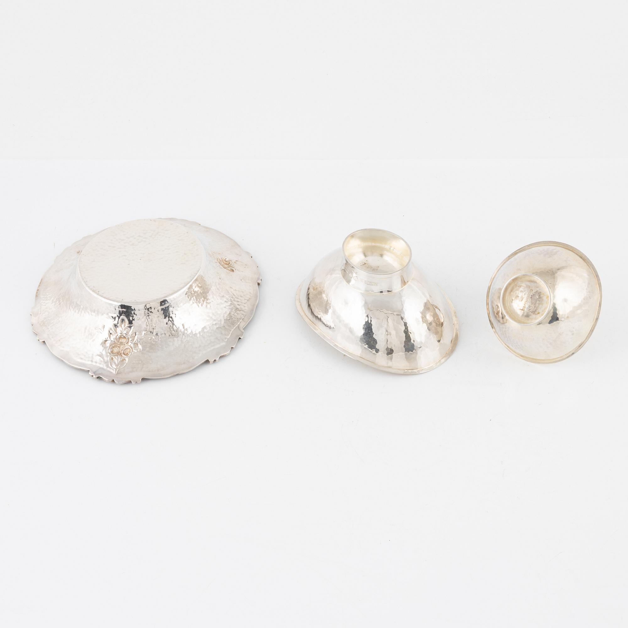 Skålar, 3 st, silver, bl.a. Eric Löfman för MGAB, Uppsala 1970-76.