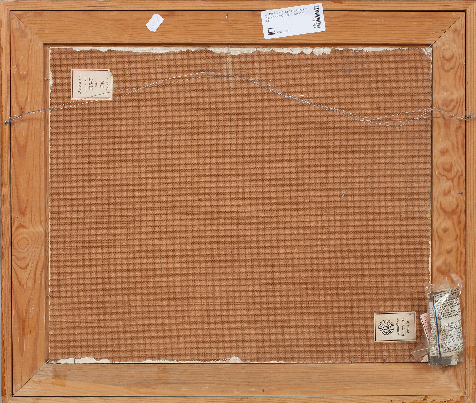 LINDORM LILJEFORS, olja på pannå, sign o dat -53.