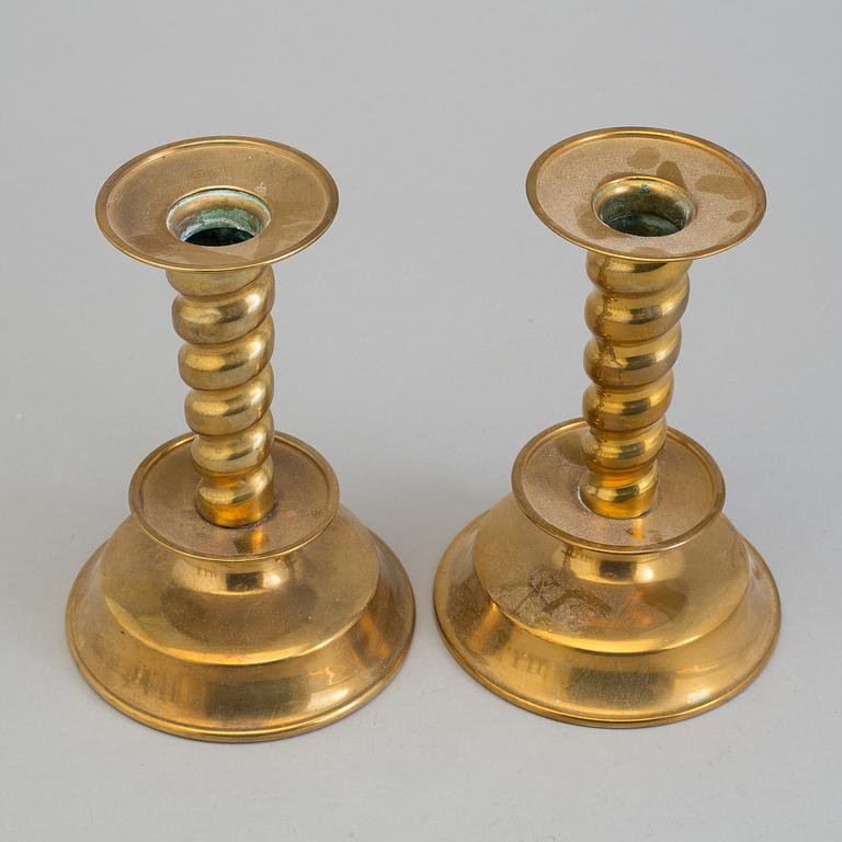 Six baroque style brass candleholders by Gottfrid Carlsson, Eskilstuna, Sweden, secodn half of the 20th century.