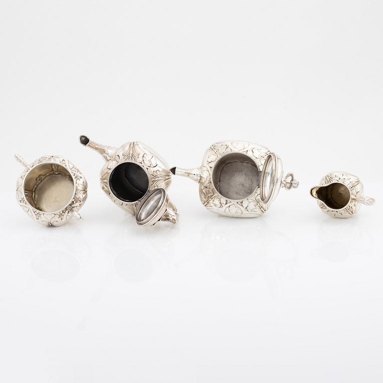 Carl Fredrik Carlman, kaffeservis, 4 delar, silver, jugend, Stockholm, 1907.