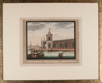 KOPPARSTICK, 6 st, handkolorerade, Venedig, 1700-tal.